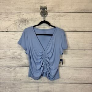 Arizona Jean Co Plus Size Light Blue Ribbed Short Sleeve Cinched Top Size XXL